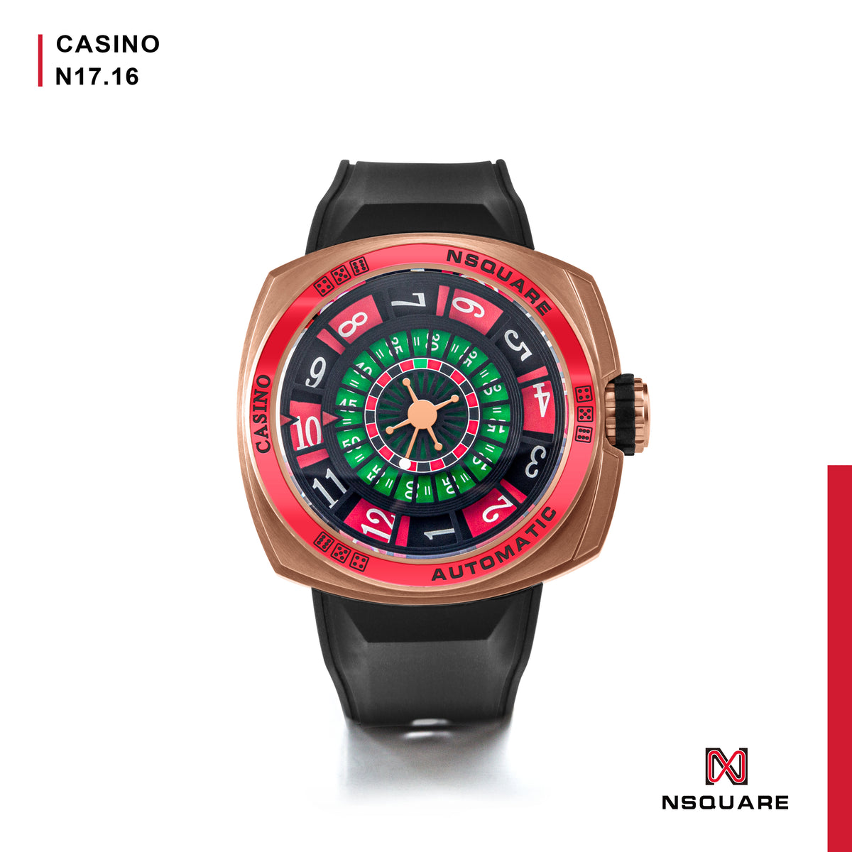 NSQUARE CASINO Automatic Watch 51mm-N17.16 Black/RG Limited Edition 88 –  NSquare Watch