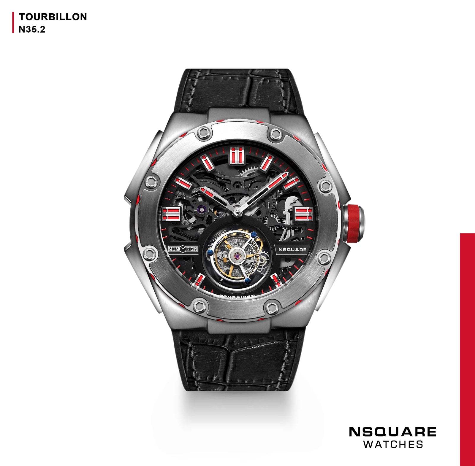 NSQUARE NM01-TOURBILLON Watch - 46mm N35.2 SS/Black|NM01-陀飛輪 46毫米 N35.2不銹鋼/黑色