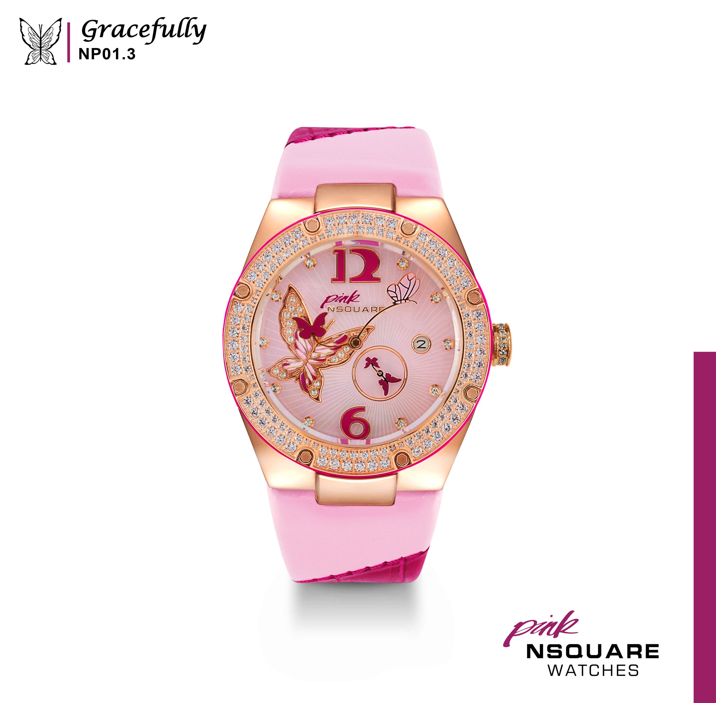 NSquare PINK Gracefully Automatic Watch|NSquare PINK 蝴蝶系列 自動錶