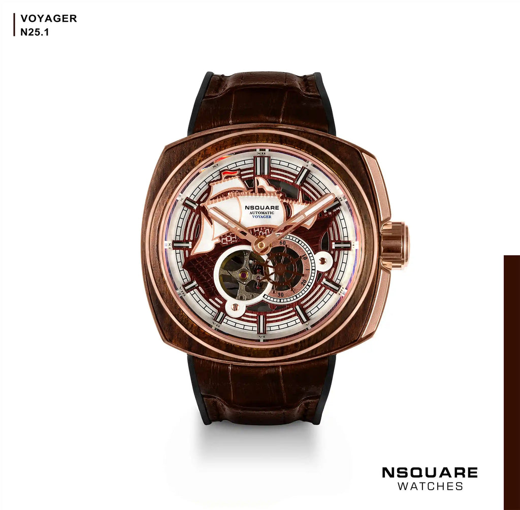 NSQUARE VOYAGER Automatic Watch -51mm  N25.1 RG/Brown|NSQUARE 旅遊者 自動錶-51毫米  N25.1 玫瑰金色/棕啡色