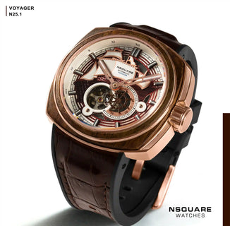 NSQUARE VOYAGER Automatic Watch -51mm N25.1 RG/Brown|NSQUARE 旅遊者 自動表-51毫米 N25.1 玫瑰金色/棕咖啡色