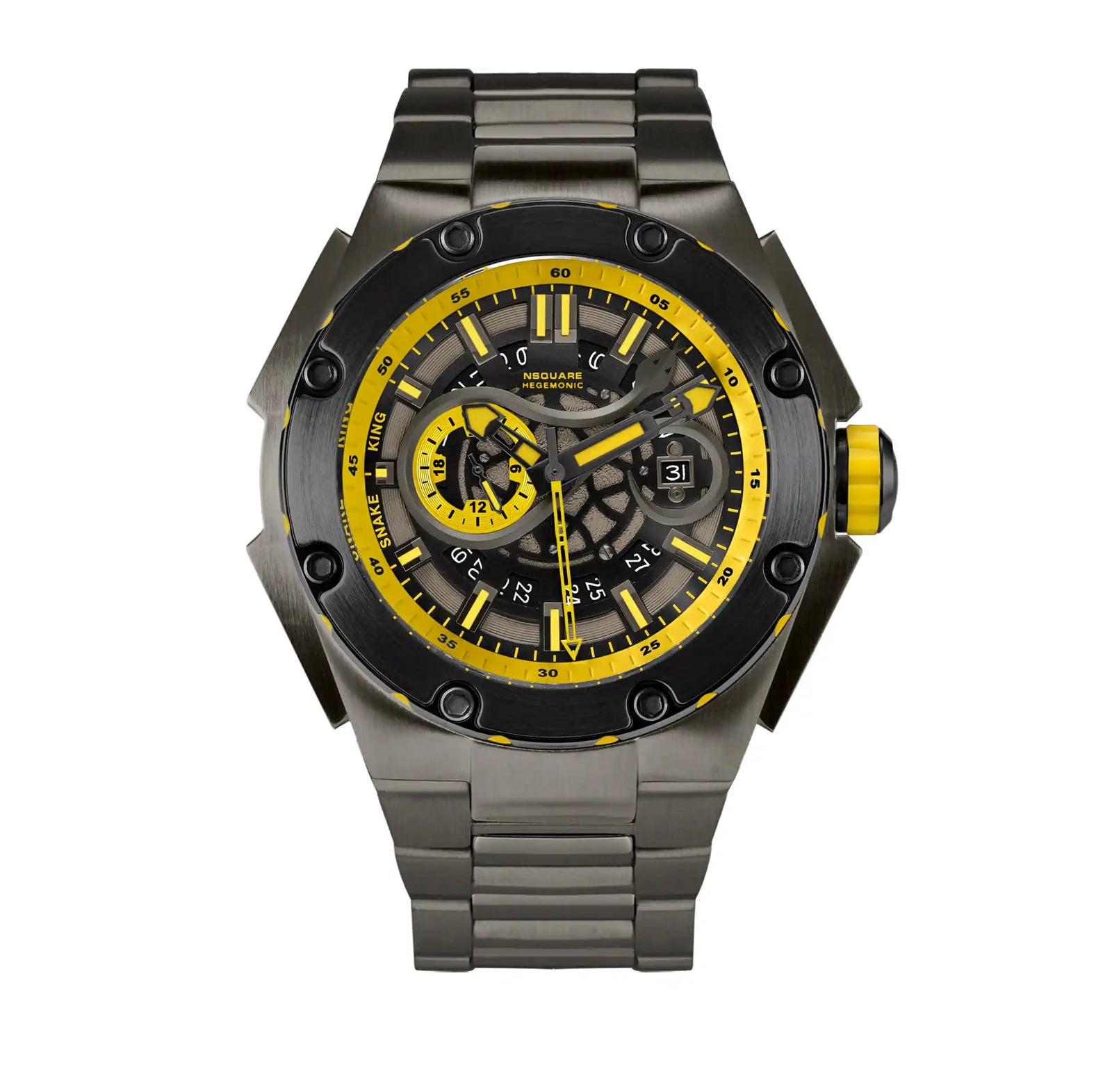 NSQUARE SnakeKing Automatic Watch-46mm N10.3 Gray/Yellow/GrayBracelet|蛇皇系列 自動表-46毫米 N10.3 灰/黃/灰錶鍊帶