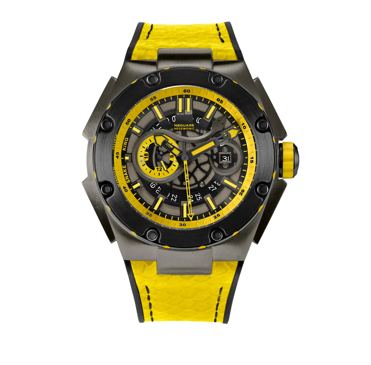 NSQUARE SnakeKing Automatic Watch-46mm N10.3 Gray/Tour Yellow|蛇皇系列 自動錶-46毫米  N10.3灰色/旅行黃