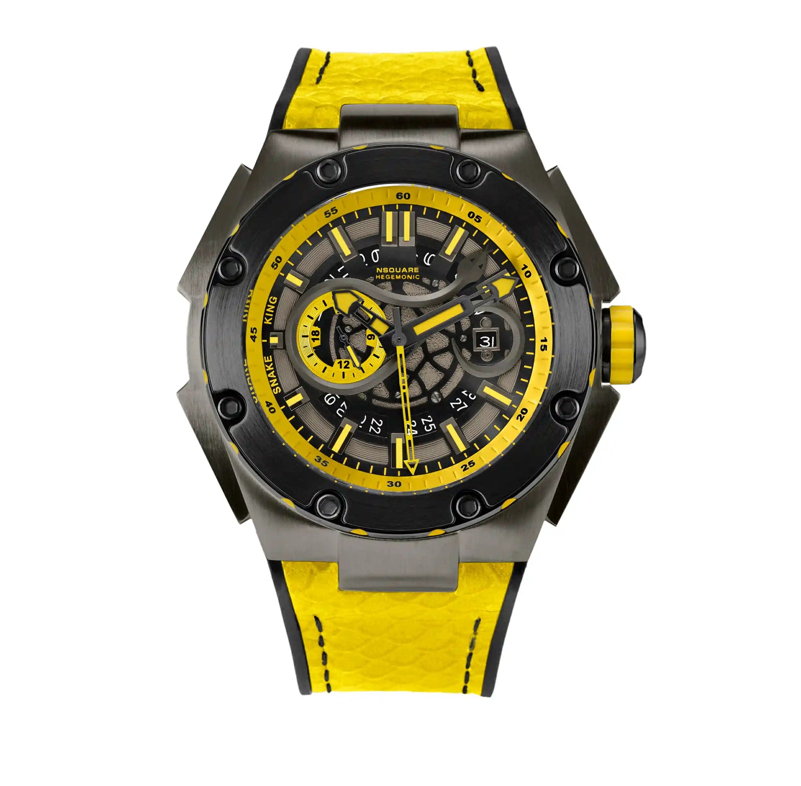 NSQUARE SnakeKing Automatic Watch-46mm N10.3 Gray/Tour Yellow|蛇皇系列 自動錶-46毫米  N10.3灰色/旅行黃