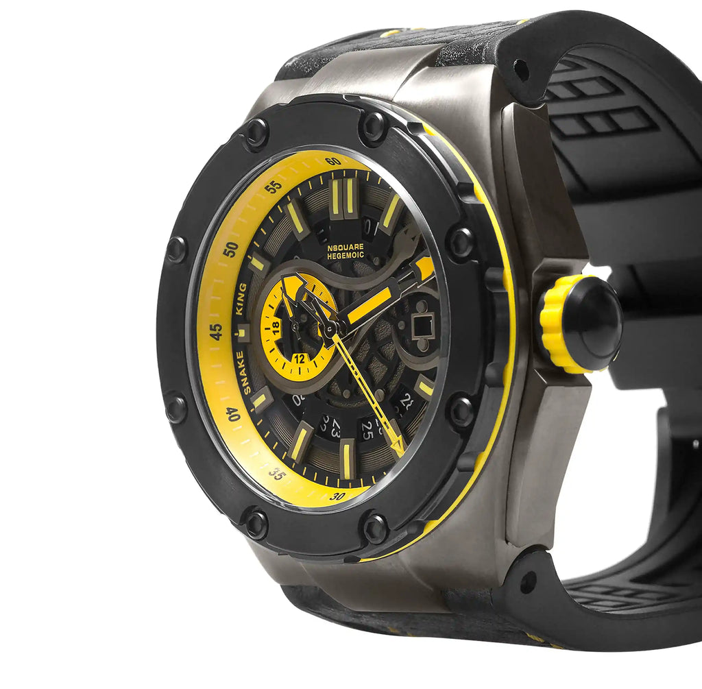 NSQUARE SnakeKing Automatic Watch-46mm N10.3 Gray/Tour Yellow/Black|蛇皇系列 自動錶-46毫米  N10.3 灰色/旅行黃/黑色