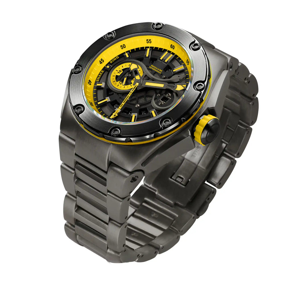 NSQUARE SnakeKing Automatic Watch-46mm N10.3 Gray/Yellow/GrayBracelet|蛇皇系列 自動錶-46毫米 N10.3 灰/黃/灰錶鏈帶
