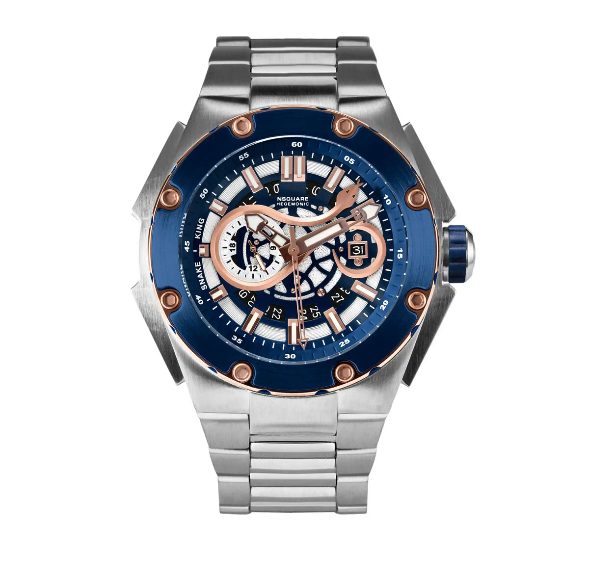 NSQUARE SnakeKing Automatic Watch-46mm N10.4 RG/Steel/SS Bracelet|蛇皇系列 自動錶-46毫米  N10.4 海岸藍色/不銹鋼錶鏈帶