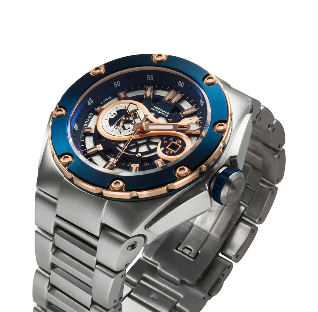 NSQUARE SnakeKing Automatic Watch-46mm N10.4 RG/Steel/SS Bracelet|蛇皇系列 自動錶-46毫米  N10.4 海岸藍色/不銹鋼錶鏈帶