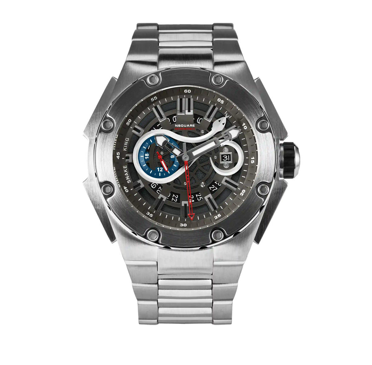 NSQUARE SnakeKing Automatic Watch-46mm N10.7 Cool Grey/SS Bracelet|蛇皇系列 自動錶-46毫米 N10.7 冷灰/不銹鋼錶鏈帶