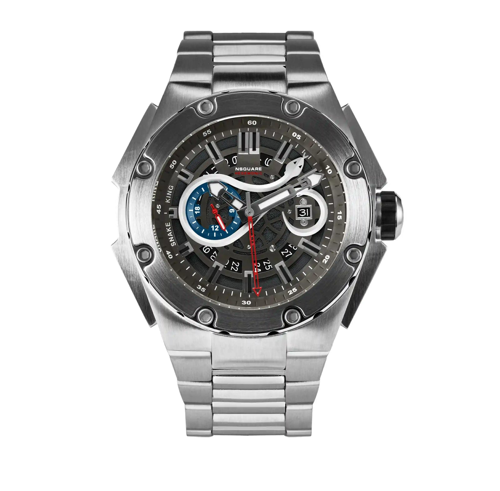 NSQUARE SnakeKing Automatic Watch-46mm N10.7 Cool Grey/SS Bracelet|蛇皇系列 自動表-46米 N10.7 冷灰/不銹鋼錶鍊