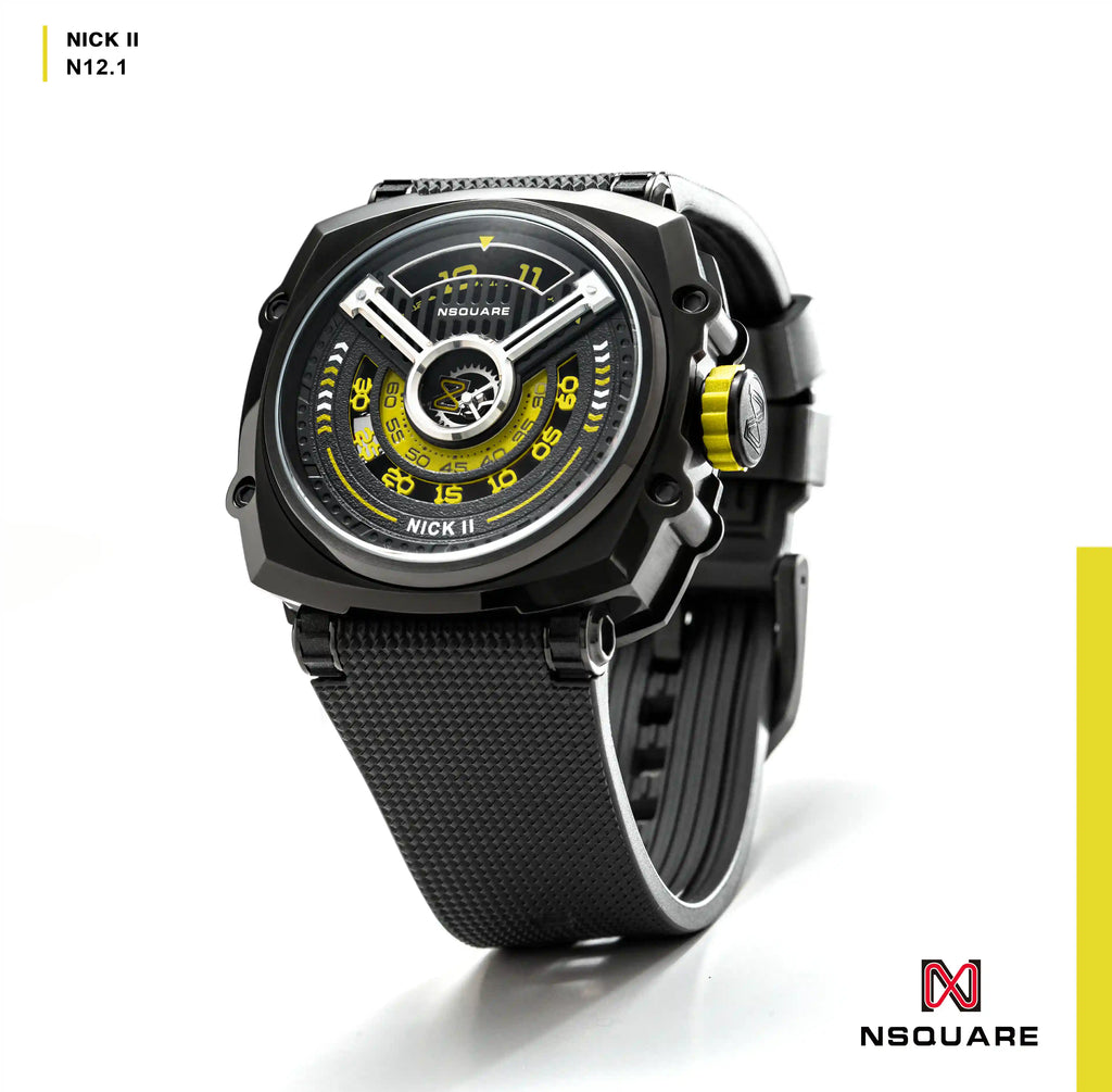NSQUARE NICK II AUTOMATIC WATCH 45MM N12.1 BLACK/YELLOW |NSQUARE NICK II自動錶 45毫米 N12.1 黑色/黃色