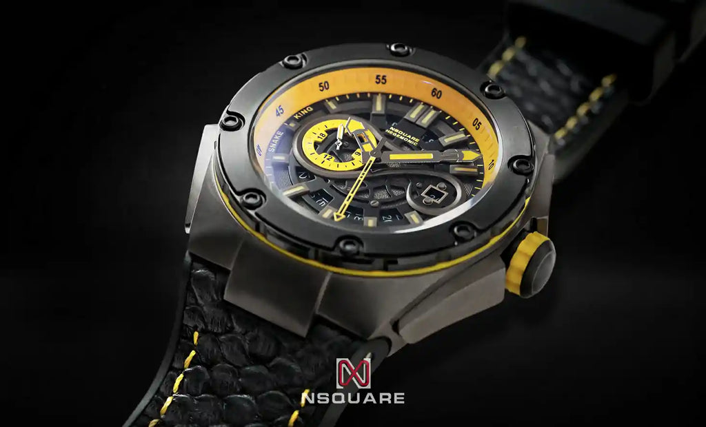 NSQUARE SnakeKing Automatic Watch-46mm N10.3 Gray/Tour Yellow/Black|蛇皇系列 自動錶-46毫米  N10.3 灰色/旅行黃/黑色
