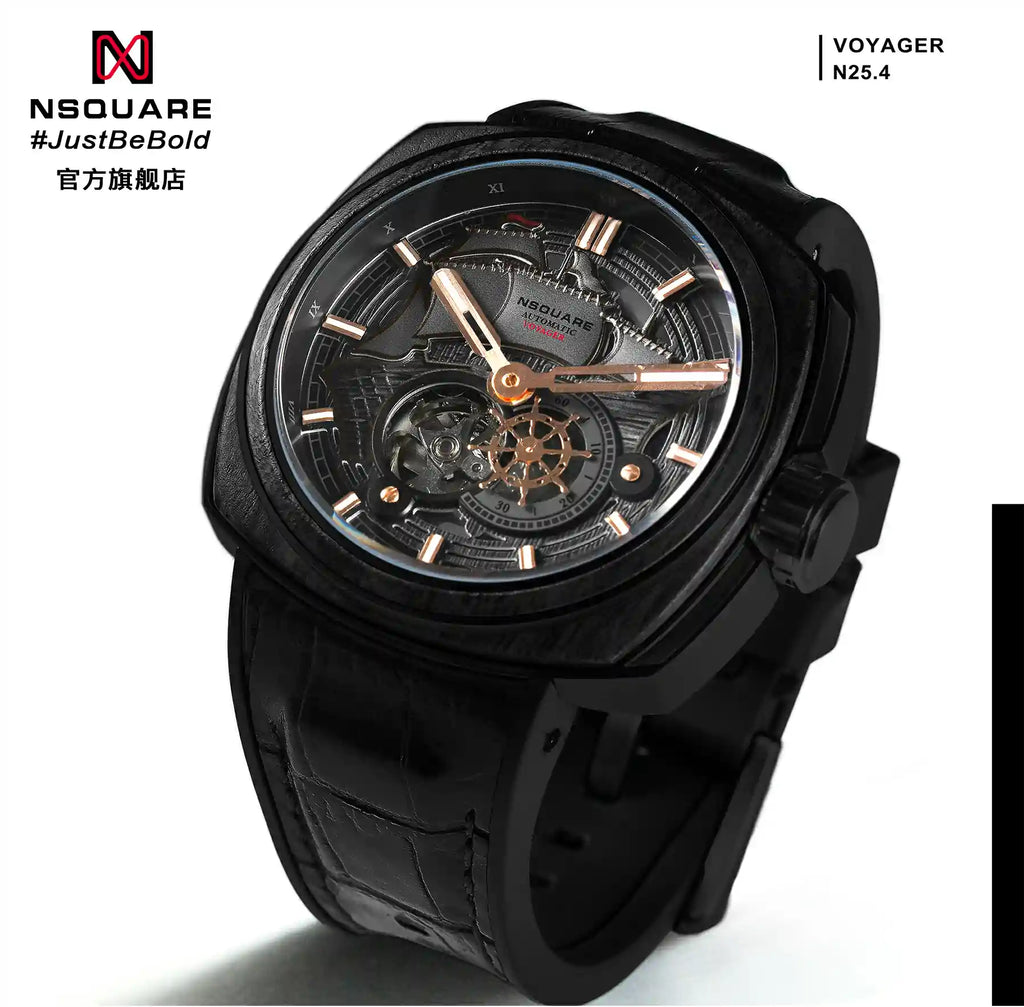 NSQUARE VOYAGER Automatic Watch -51mm  N25.4 Black/RG|NSQUARE 旅遊者 自動錶-51毫米  N25.4黑色/玫瑰金色