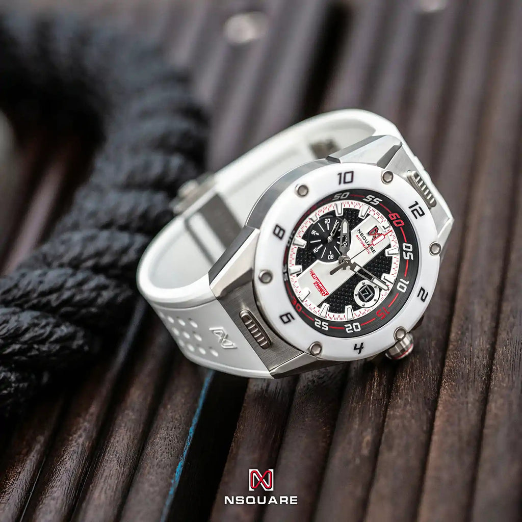NSQUARE DYNAMIC RACE AUTOMATIC WATCH 46MM N31.3 SS/CERAMIC WHITE/WHITE|NSQUARE DYNAMIC RACE自動錶 46毫米 N31.3鋼/白色陶瓷/白色