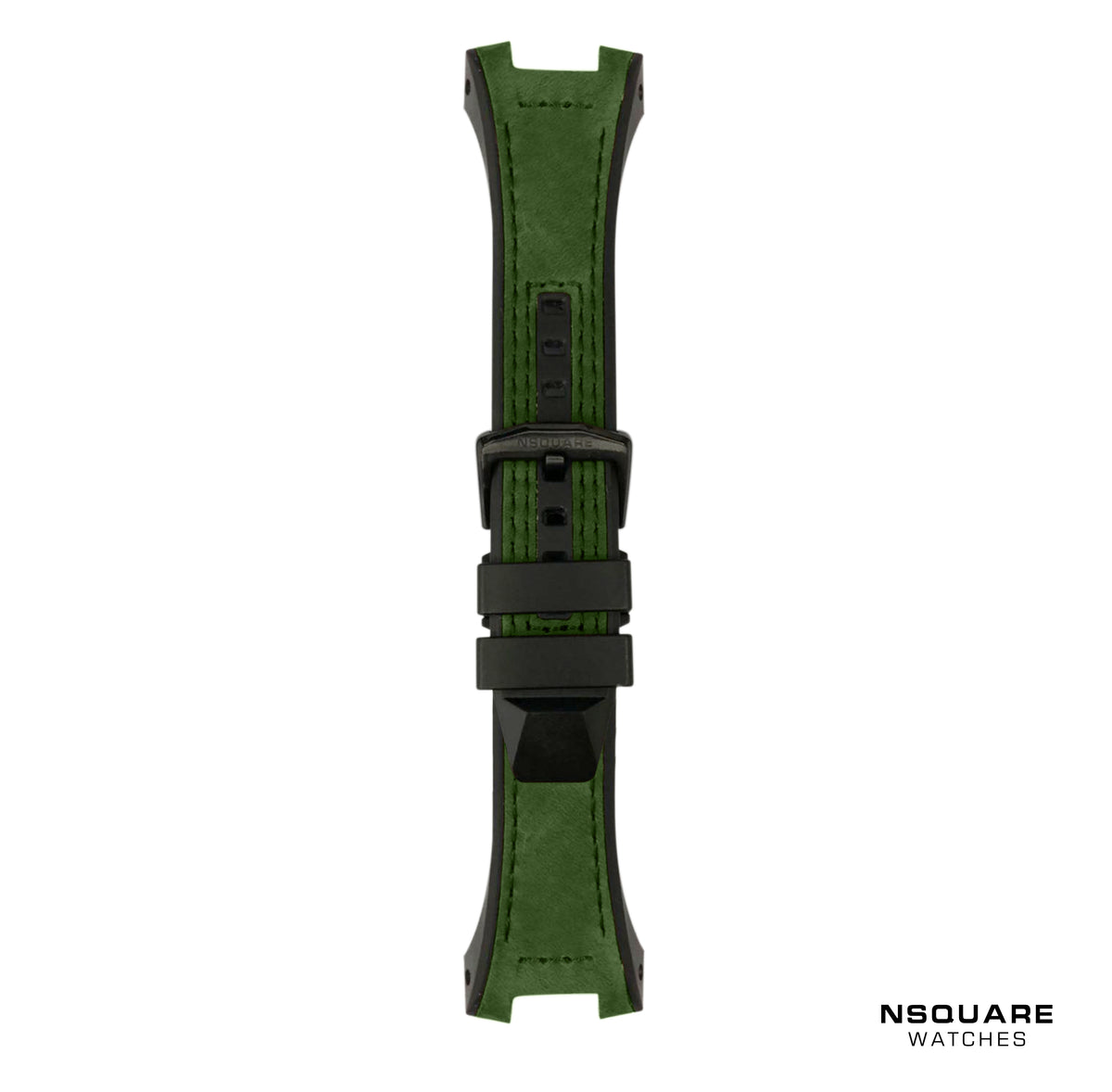 N03.2 Dual-material - Green Leather with Black Rubber Strap|N03.2 雙材質 - 綠色真皮和黑色橡膠帶