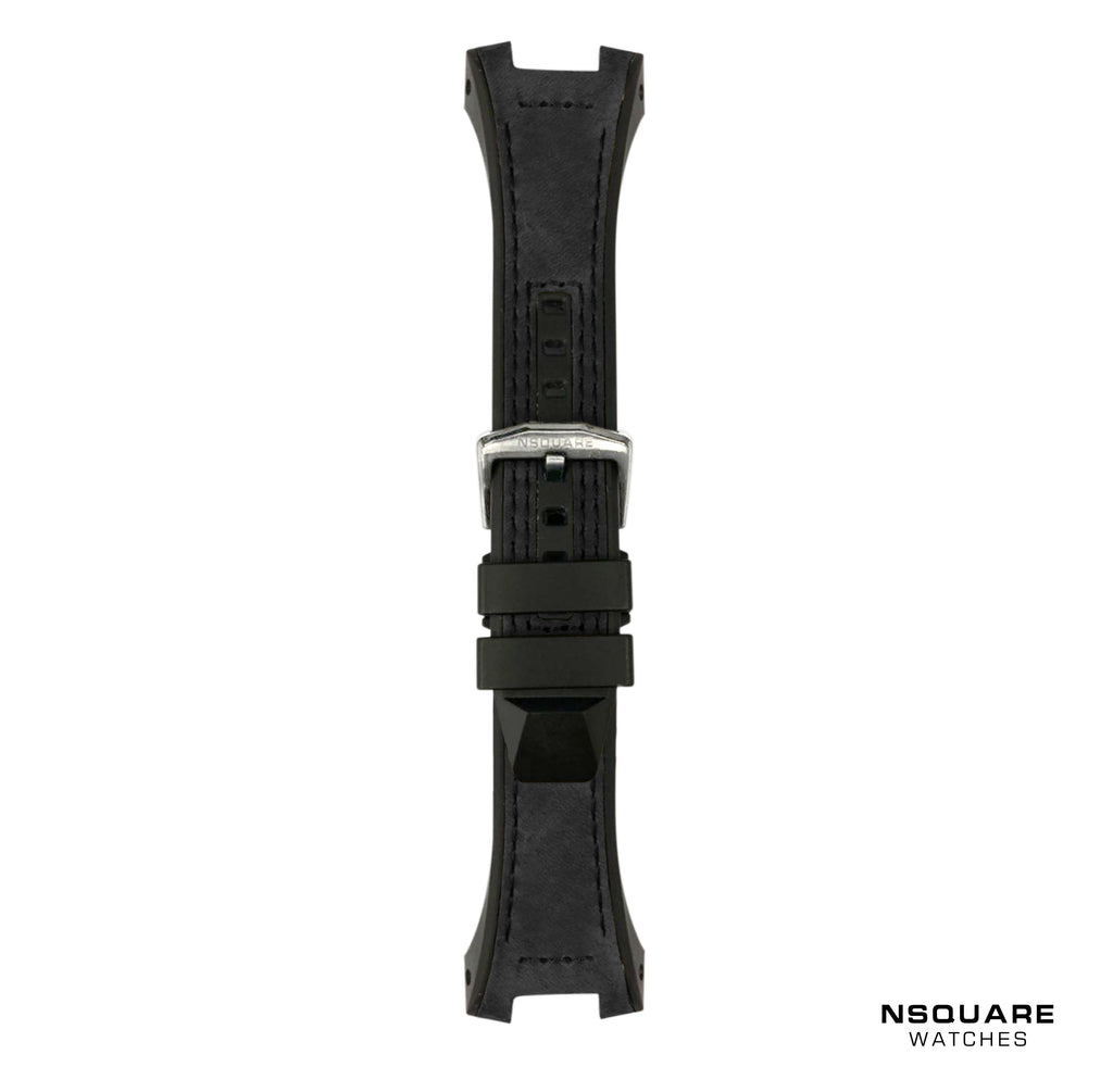 N03.3 Dual-material - Black Leather with Black Rubber Strap|N03.3 雙材質 - 黑色真皮和黑色橡膠帶
