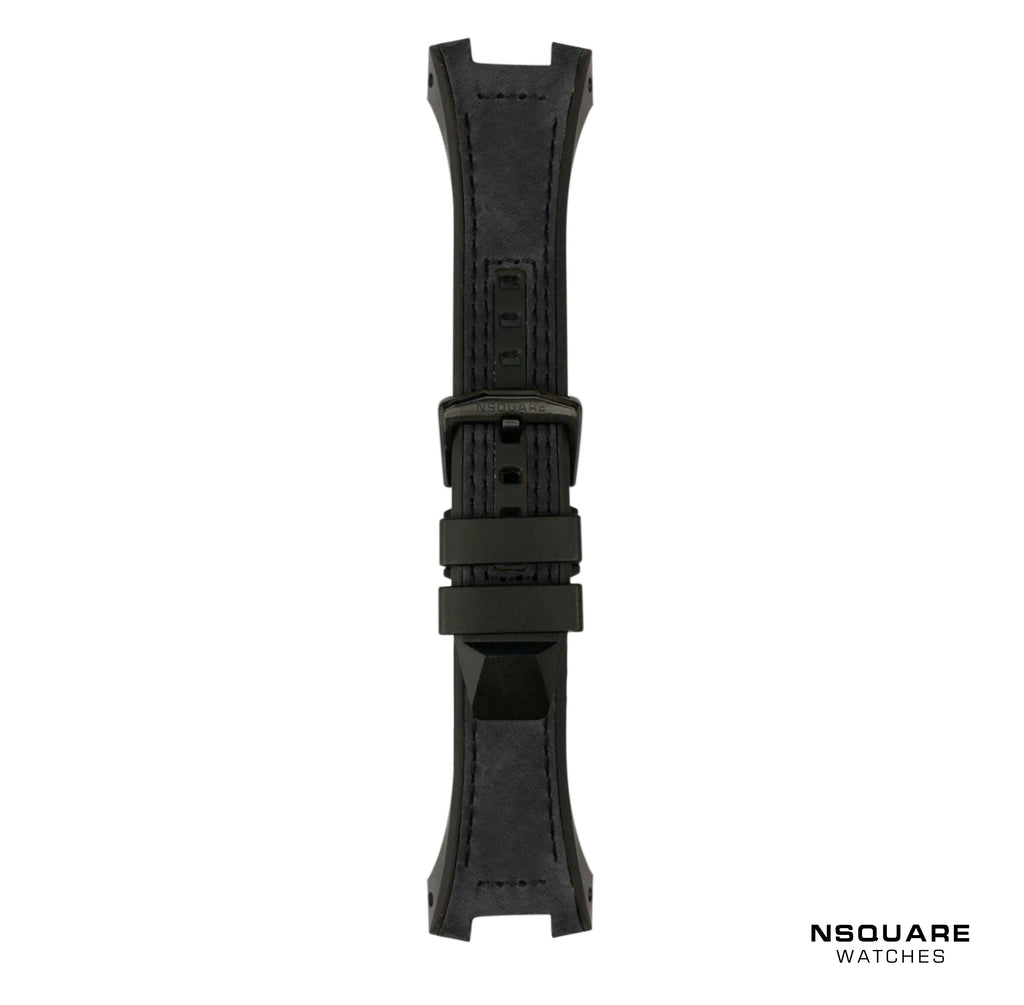 N03.4 Dual-material - Black Leather with Black Rubber Strap|N03.4 雙材質 - 黑色真皮和黑色橡膠帶