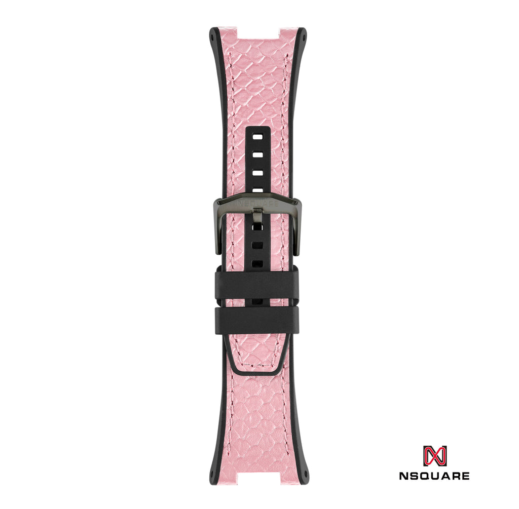 N10.12 雙材質 - 粉紅色蟒蛇壓花圖案皮和黑色橡膠帶