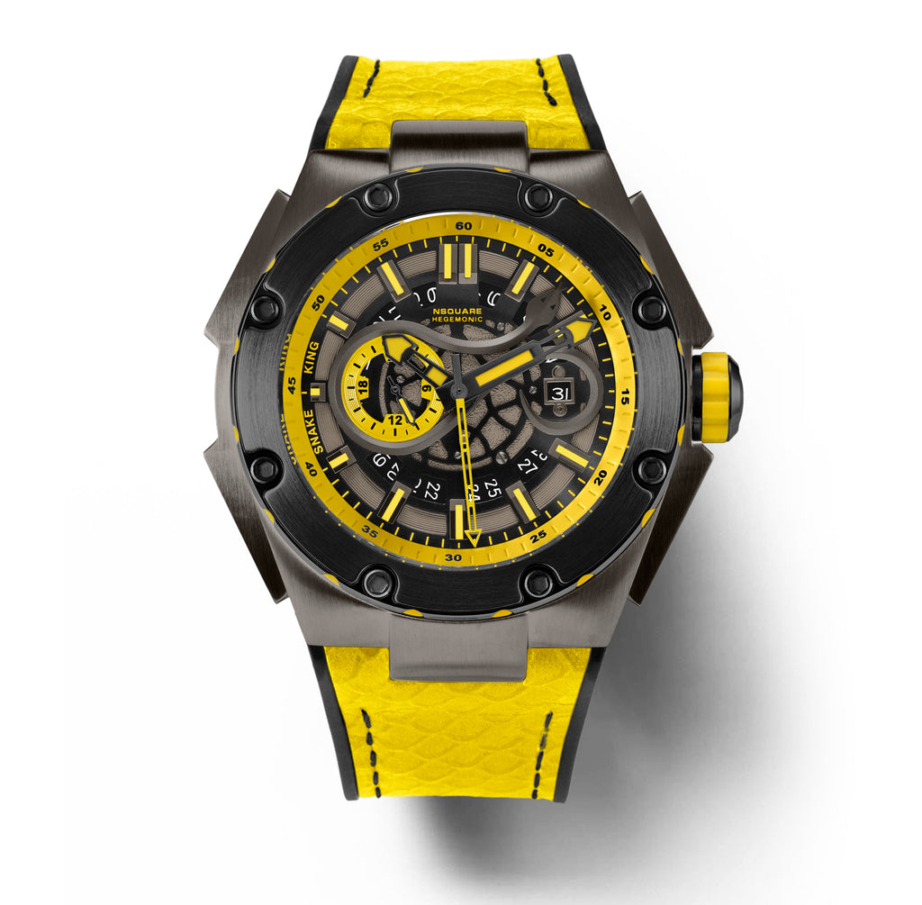 NSQUARE SnakeKing Automatic Watch-46mm N10.3 Gray/Tour Yellow/Black|蛇皇系列 自動錶-46毫米  N10.3 灰色/旅行黃/黑色