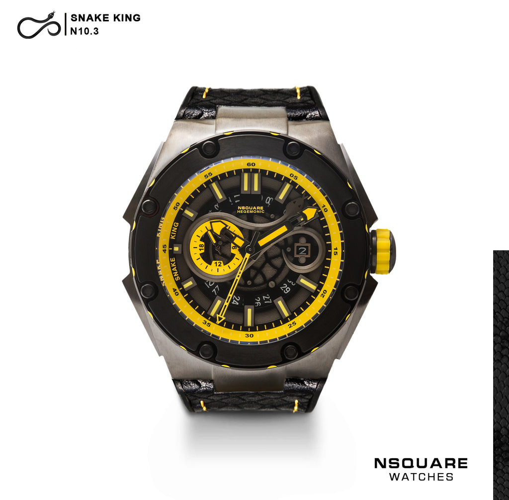 NSQUARE SnakeKing Automatic Watch-46mm N10.3 Grey/Tour Yellow/Black|蛇皇系列 自動表-46毫米 N10.3 灰色/旅行黃/黑色