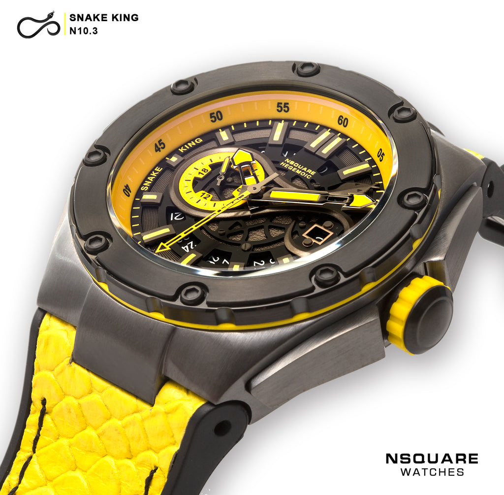 NSQUARE SnakeKing Automatic Watch-46mm N10.3 Gray/Tour Yellow|蛇皇系列 自動錶-46毫米  N10.3灰色/旅行黃