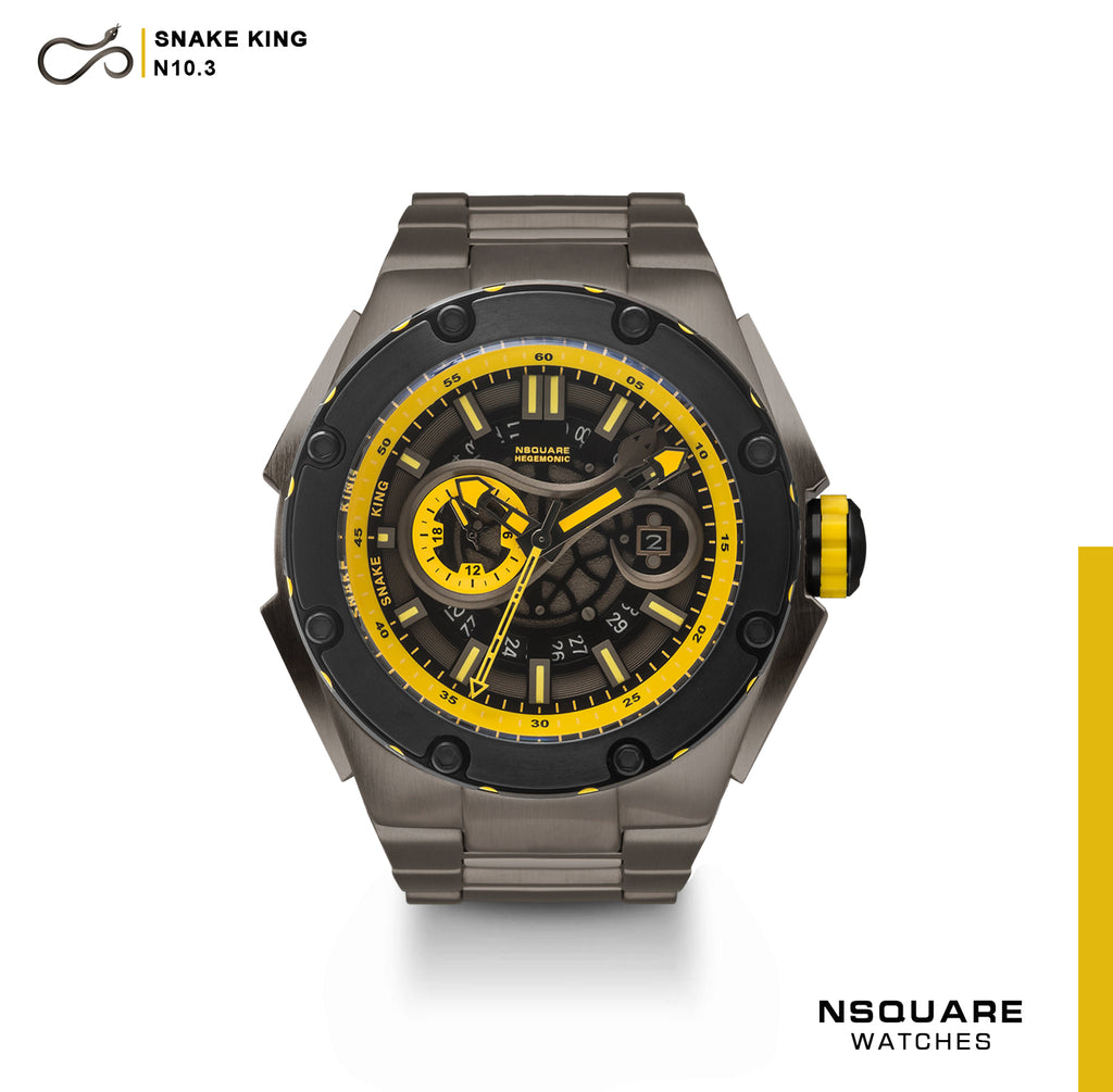 NSQUARE SnakeKing Automatic Watch-46mm N10.3 Gray/Yellow/GrayBracelet|蛇皇系列 自動錶-46毫米 N10.3 灰/黃/灰錶鏈帶
