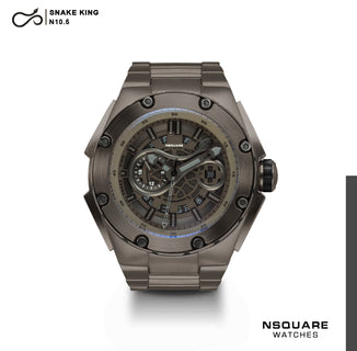 NSQUARE SnakeKing Automatic Watch-46mm N10.5 Gray Metal/Gun Bracelet|蛇皇系列 自動錶-46毫米 N10.5 灰/灰色鋼錶鏈帶
