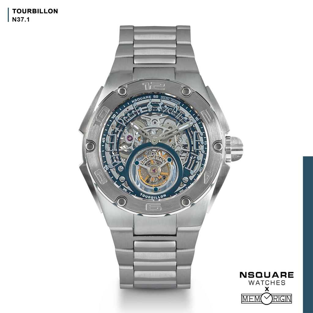 NSQUARE N37.1 Ronald Series-TOURBILLON Watch - 46mm  SS/Blue/SS Bracelet|N37.1 鄭中基系列-陀飛輪46毫米  鋼藍色/鋼錶鏈帶