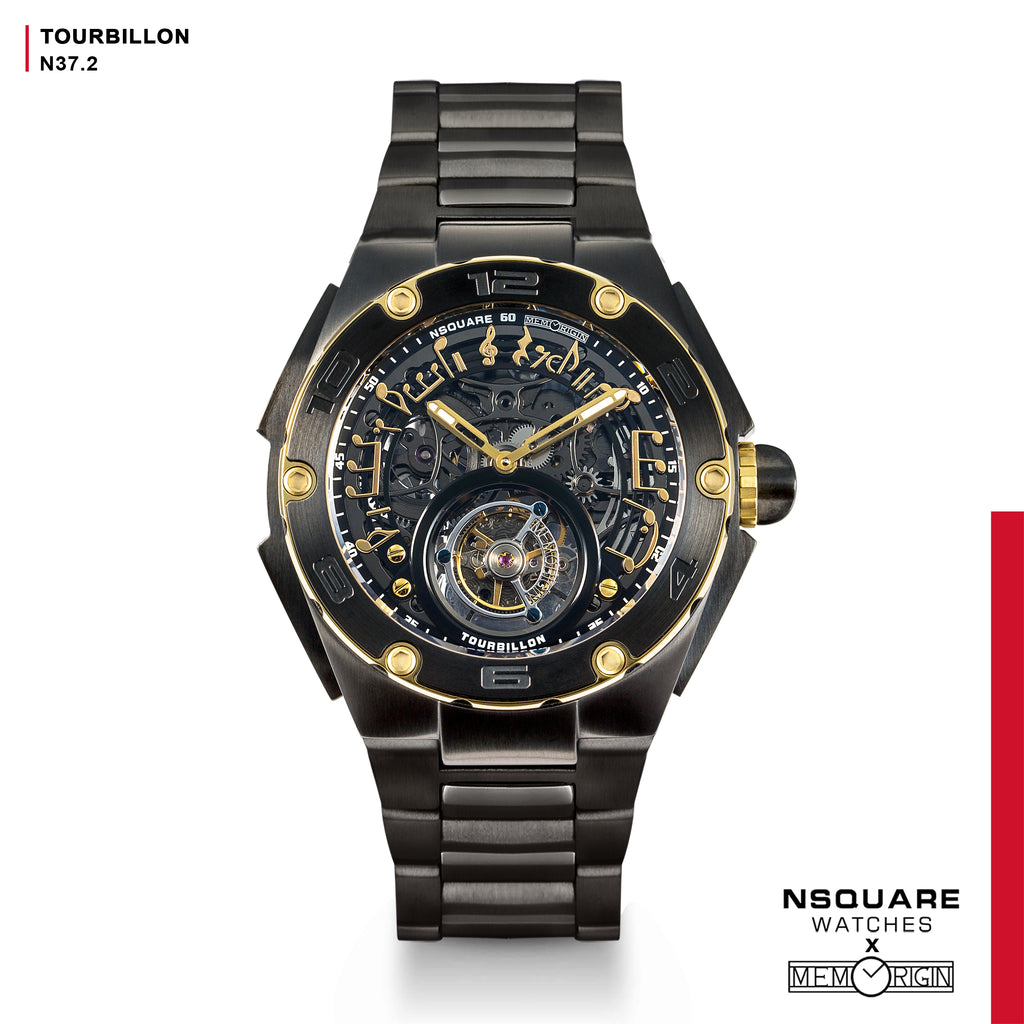 NSQUARE N37.2 Ronald Series-TOURBILLON Watch - 46mm Gold/Black/Bracelet|N37.2 鄭中基系列-陀飛輪46毫米 金/黑/鋼錶鏈帶