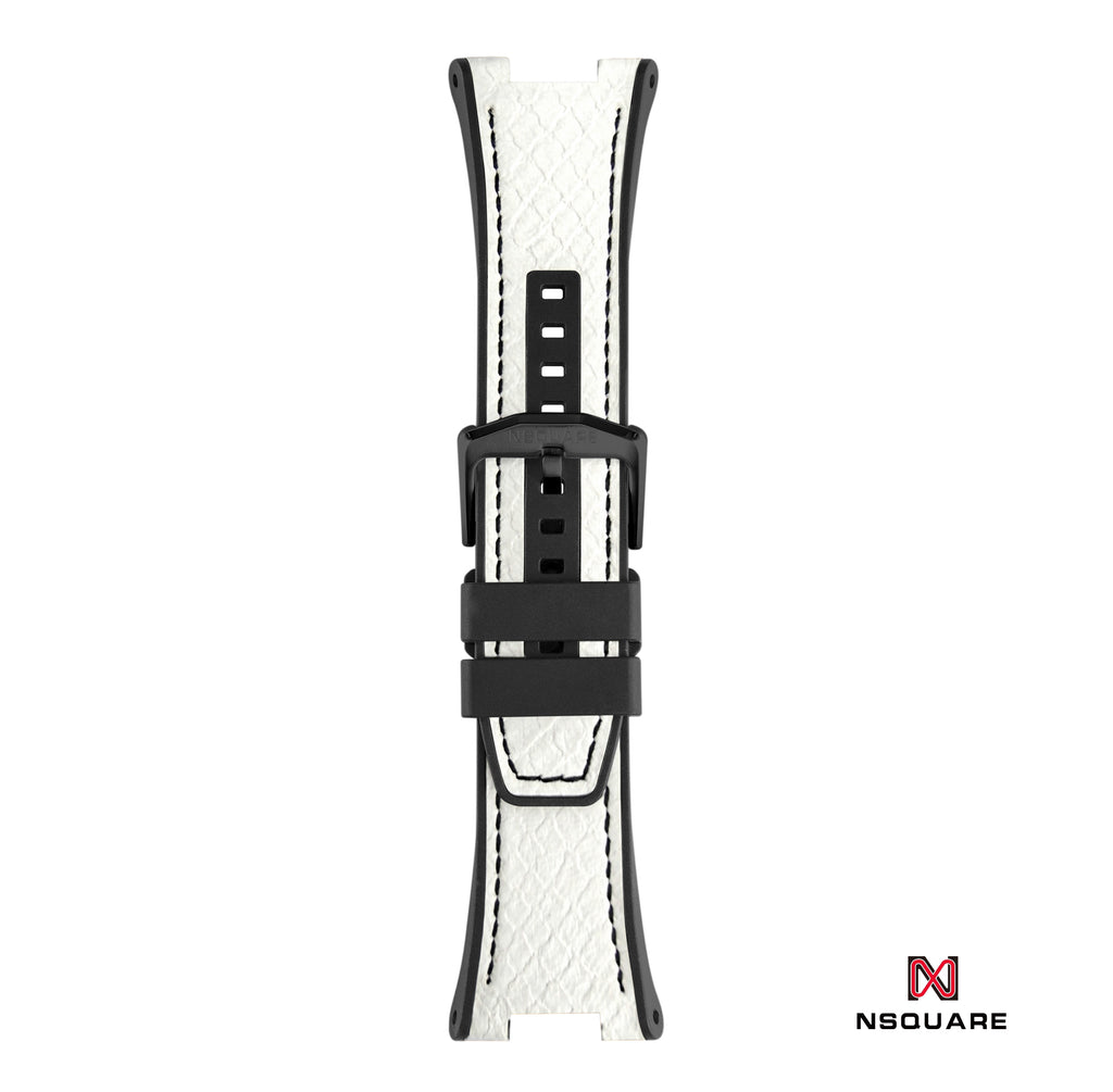 N51.1 雙材質 - 白色蟒蛇壓花圖案皮和黑色橡膠帶