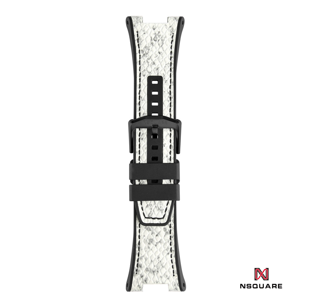 N51.2 Dual Material - White (Dual Colour) Snake Embossing Pattern Leather with Black Rubber Strap|N51.2 雙材質 - 白色（雙色）蟒蛇壓花圖案皮和黑色橡膠帶