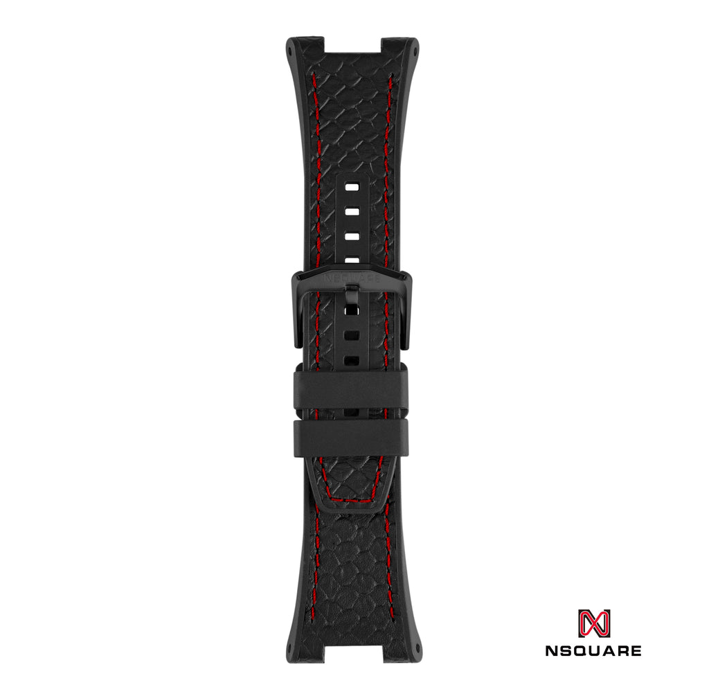 N51.3 Dual Material - Black Snake Embossing Pattern Leather with Black Rubber Strap|N51.3 雙材質 - 黑色蟒蛇壓花圖案皮和黑色橡膠帶