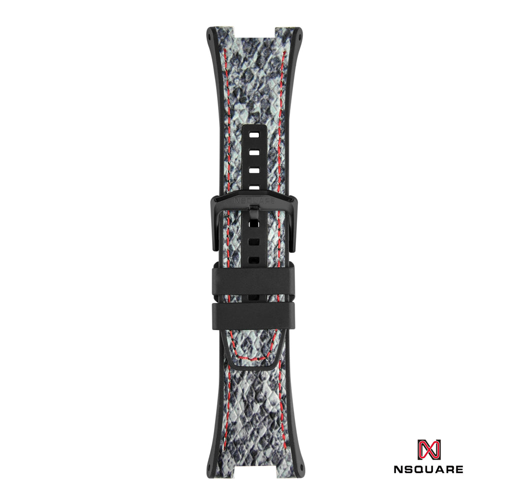 N51.4 雙材質 - 灰/黑色蟒蛇壓花圖案皮和黑色橡膠帶
