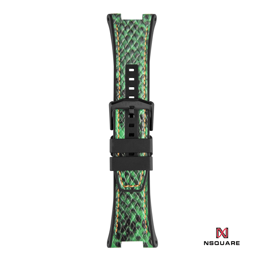N51.5 Dual Material - Green/Black Snake Embossing Pattern Leather with Black Rubber Strap|N51.5 雙材質 - 綠/黑色蟒蛇壓花圖案皮和黑色橡膠帶