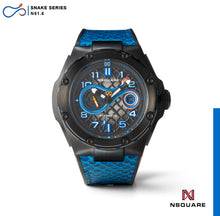 Load image into Gallery viewer, N51.6 Dual Material - Blue Snake Embossing Pattern Leather with Black Rubber Strap|N51.6 雙材質 - 藍色蟒蛇壓花圖案皮和黑色橡膠帶