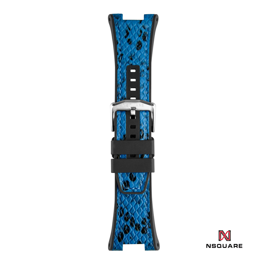 N51.7 Dual Material - Blue/Black Snake Embossing Pattern Leather with Black Rubber Strap|N51.7 雙材質 - 藍/黑色蟒蛇壓花圖案皮和黑色橡膠帶