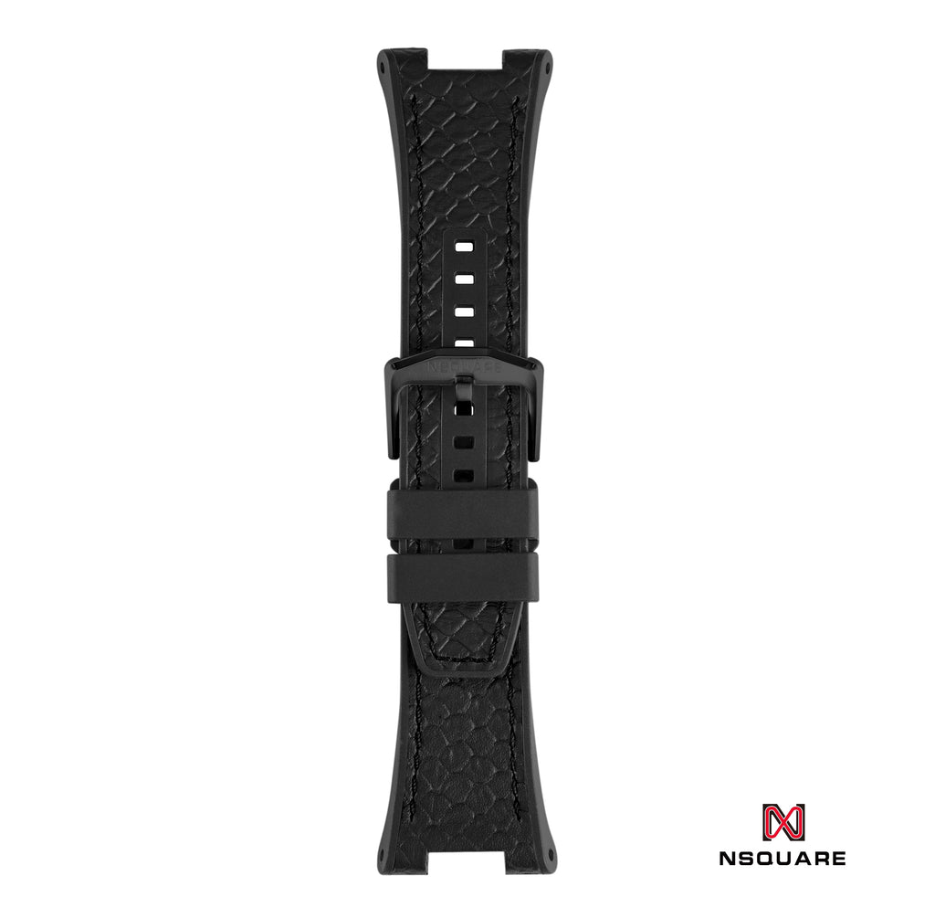 N51.8 雙材質 - 黑色蟒蛇壓花圖案皮和黑色橡膠帶