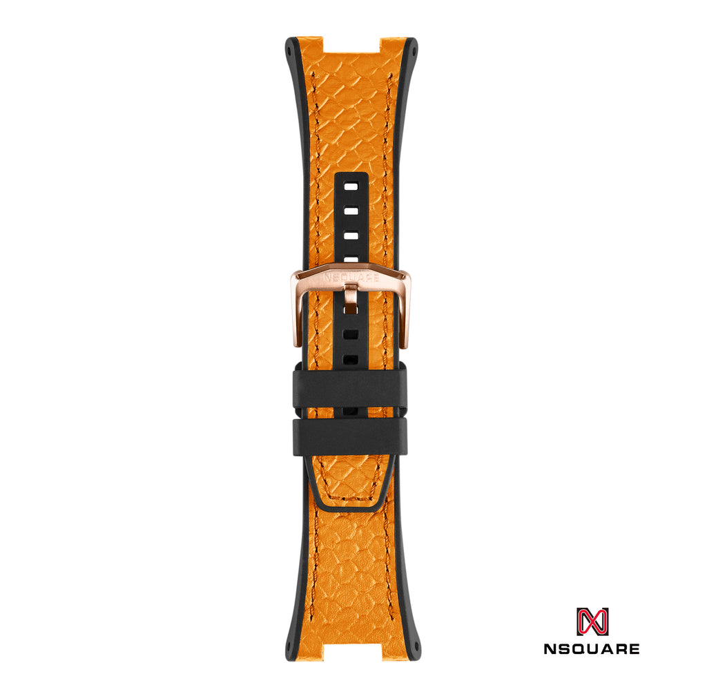 N51.9 Dual Material - Orange Snake Embossing Pattern Leather with Black Rubber Strap|N51.9 雙材質 - 橙色蟒蛇壓花圖案皮和黑色橡膠帶