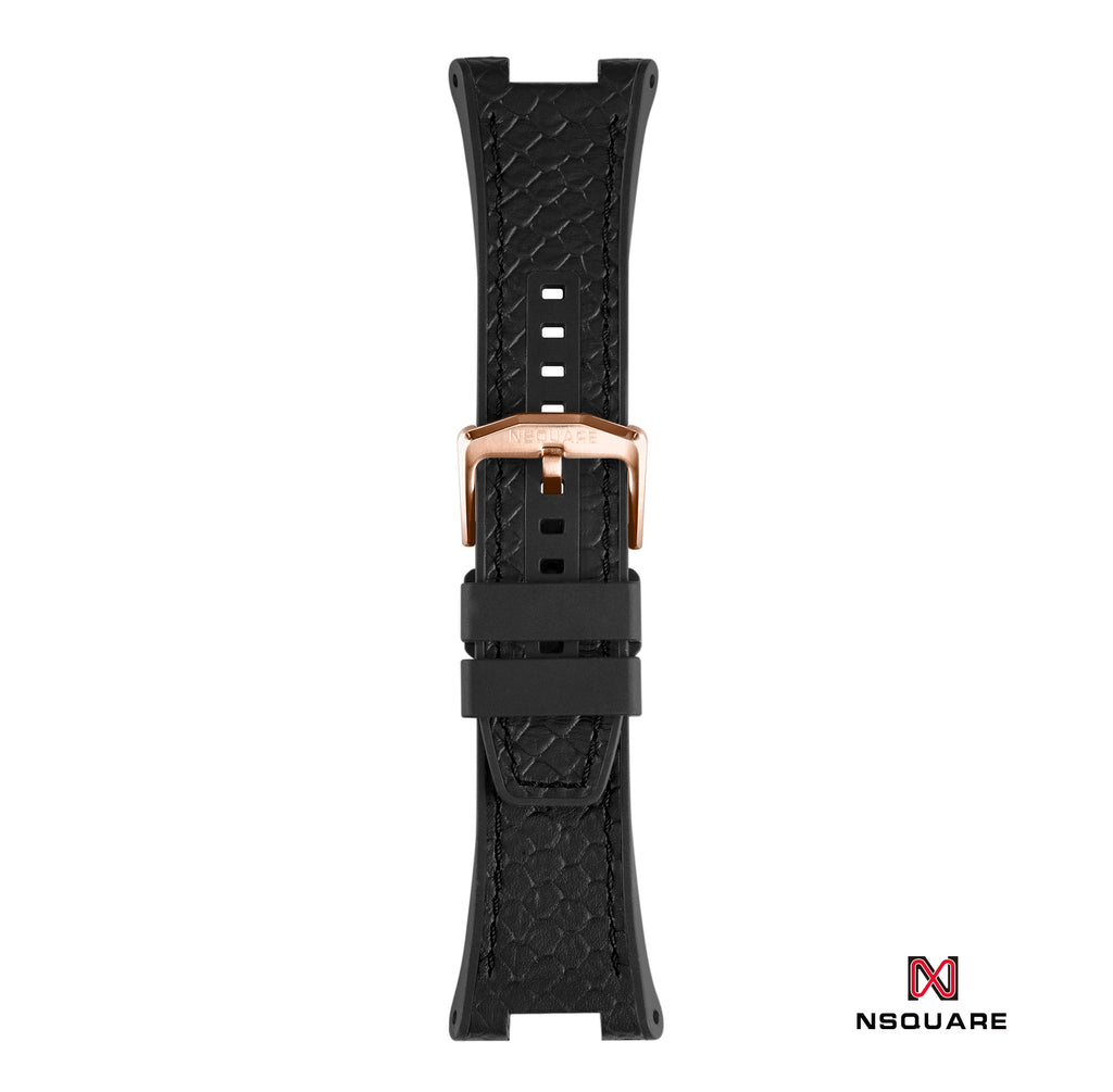 N51.9 雙材質 - 黑色蟒蛇壓花圖案皮和黑色橡膠帶