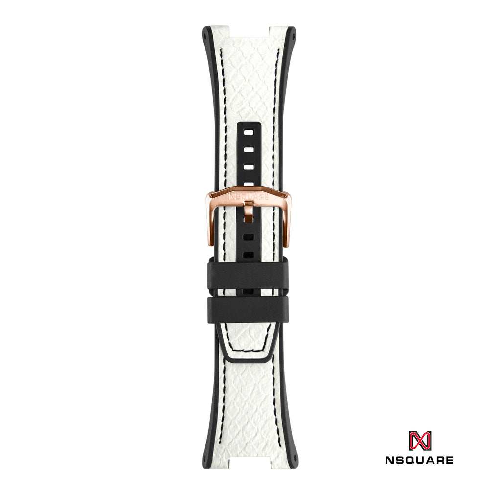 N59.1 Dual Material - White Leather with Black Rubber Strap|N59.1 雙材質 - 白色皮和黑色橡膠帶