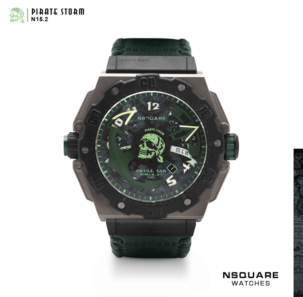 NSQUARE PirateStorm Automatic Watch - 48mm N15.2 Black/Green|海盜風暴 自動錶 - 48mm N15.2 黑色/深綠色
