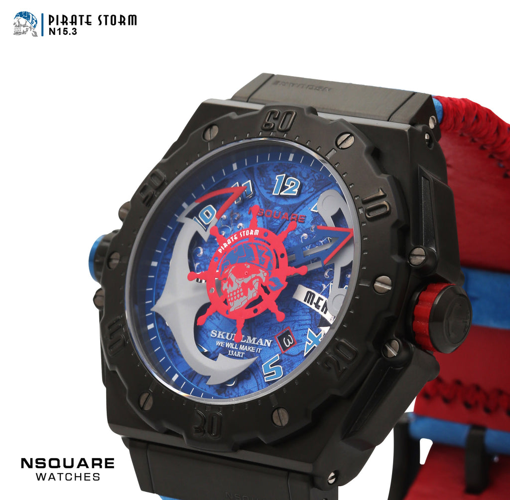 NSquare PirateStorm Automatic Watch - 48mm N15.3 Pirate Blue|NSquare海盜風暴 自動錶 - 48mm N15.3 海盜藍/紅色