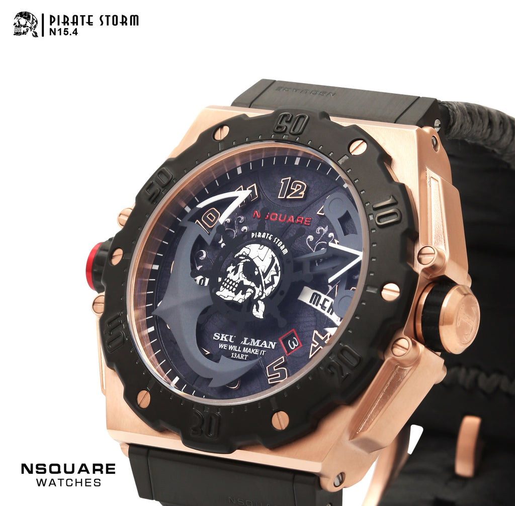 NSQUARE PirateStorm Automatic Watch - 48mm N15.4 BLACK/RG|海盜風暴 自動表 - 48mm N15.4 黑色/玫瑰金色