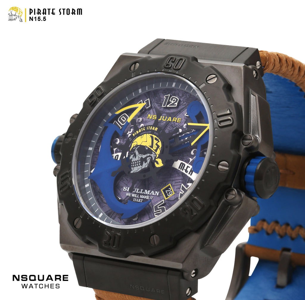 NSQUARE PirateStorm Automatic Watch - 48mm N15.5 Black/Vachetta Tan|海盜風暴 自動表 - 48mm N15.5 黑色/棕褐色