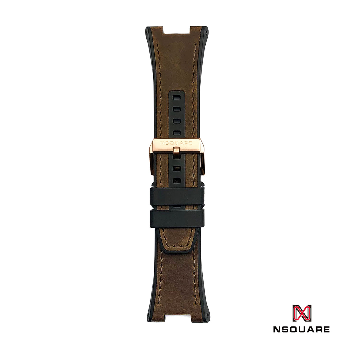 N44.1 Dual Material - Brown Vintage Leather with Black Rubber Strap|N44.1 雙材質 - 啡色彷復古牛皮和黑色橡膠帶