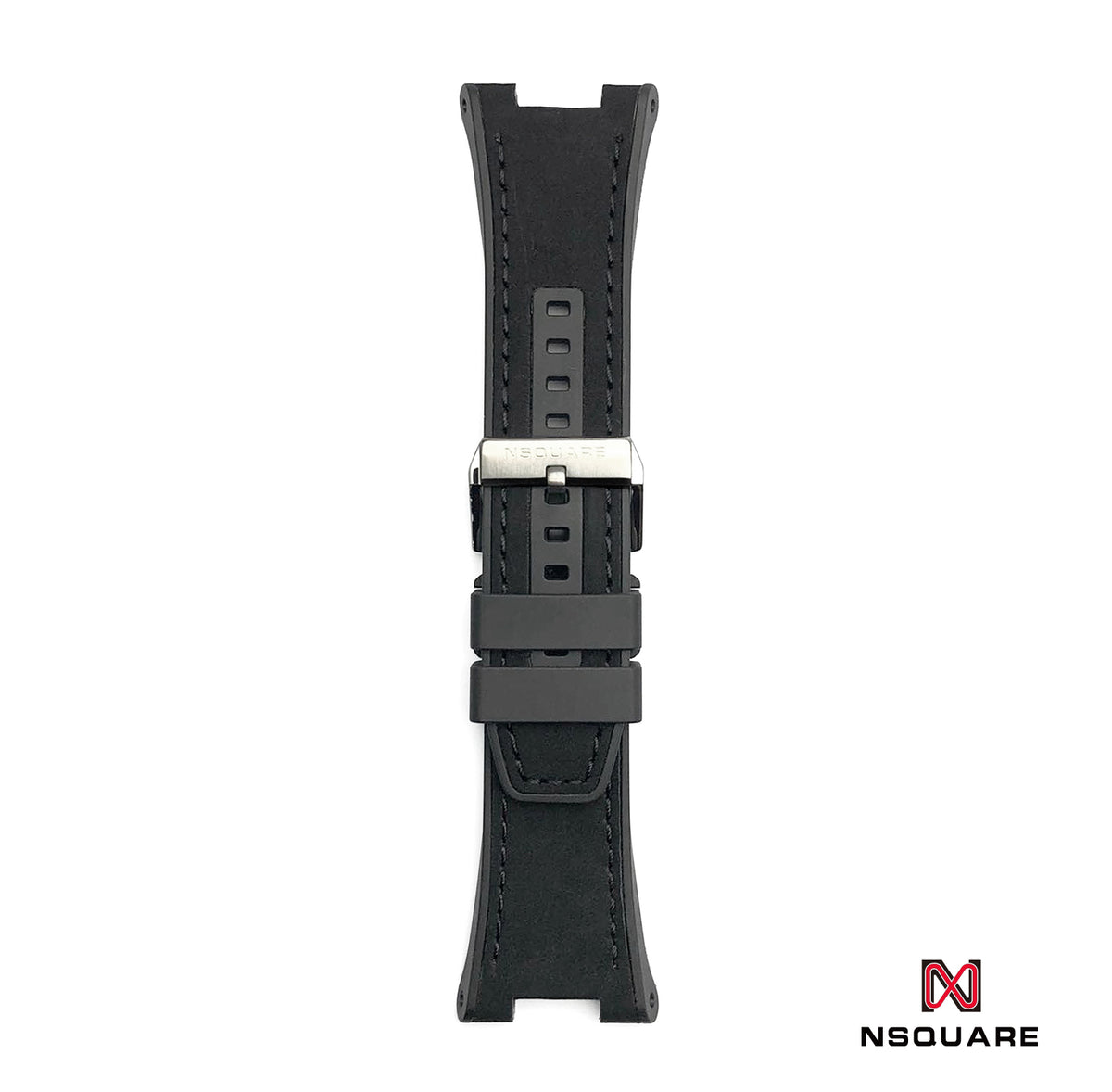 N44.3 Dual Material - Black Vintage Leather with Black Rubber Strap|N44.3 雙材質 - 黑色彷復古牛皮和黑色橡膠帶