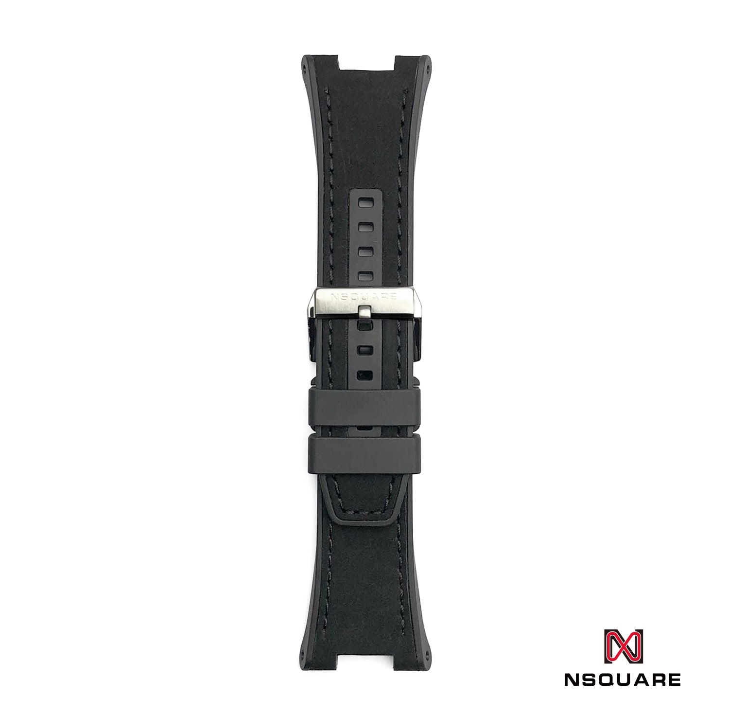 N44.3 Dual Material - Black Vintage Leather with Black Rubber Strap|N44.3 雙材質 - 黑色彷復古牛皮和黑色橡膠帶