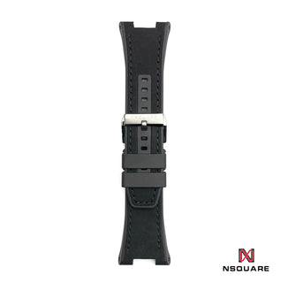 N44.3 Dual Material - Black Vintage Leather with Black Rubber Strap|N44.3 雙材質 - 黑色仿古牛皮和黑色橡膠帶