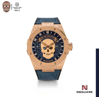 N44.2 Dual Material - 藍色復古皮革配黑色橡膠錶帶|N44.2 雙材質 - 藍色仿古牛皮和黑色橡膠帶