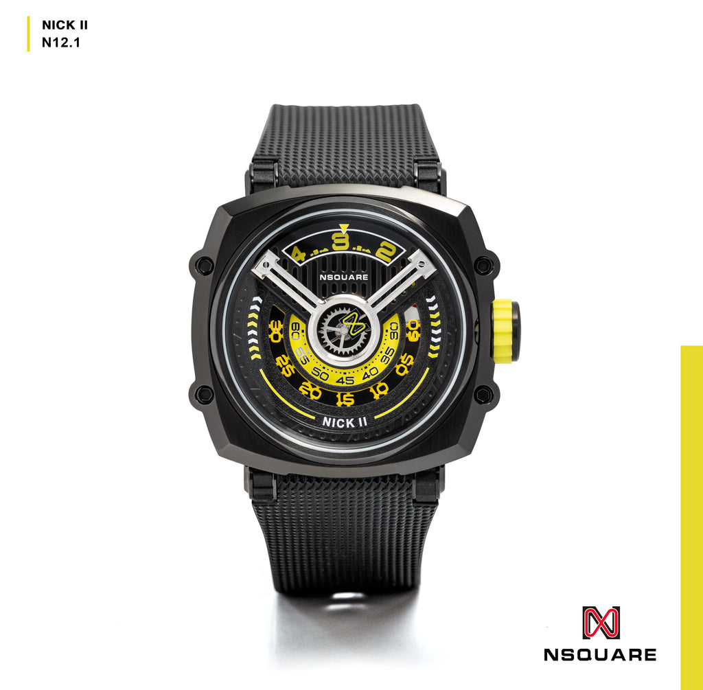 NSQUARE NICK II AUTOMATIC WATCH 45MM N12.1 BLACK/YELLOW |NSQUARE NICK II自動錶 45毫米 N12.1 黑色/黃色
